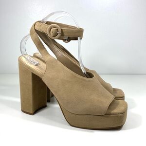 Vince Camuto Somerson Tan Suede Leather Square Toe Platform Sandals Heels 9.5